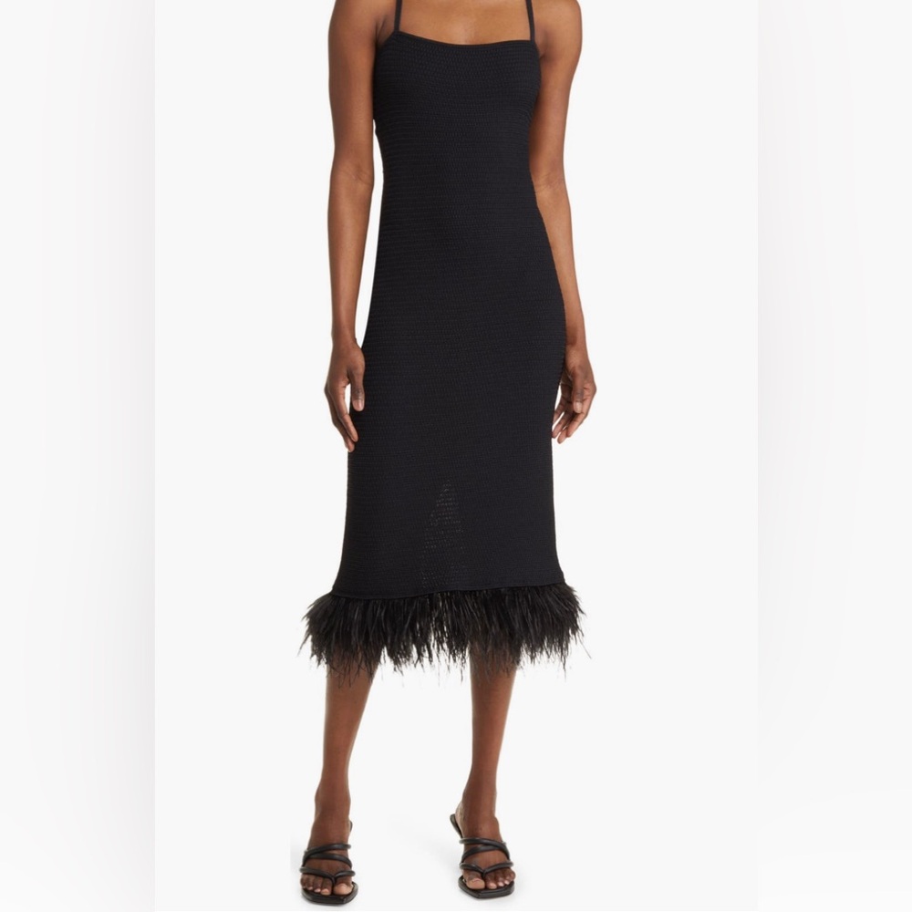 🔥 Frame feather trim midi dress.